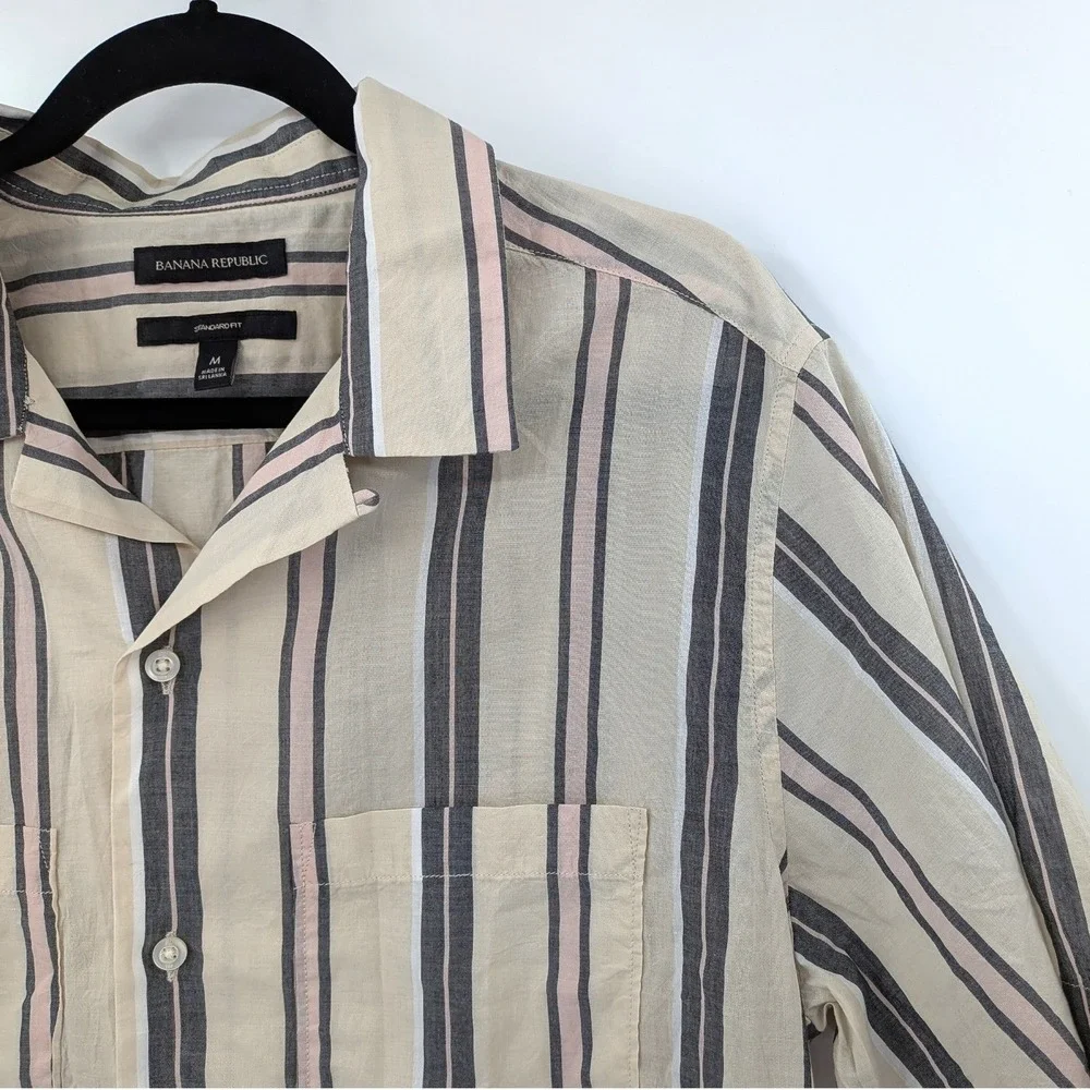 Resort Stripe Button Down Shirt Cotton Banana Republic Standard Fit M‎